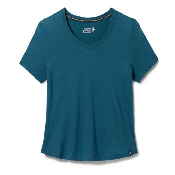 T-shirt à encolure en V Merino façon dentelle pour femmes