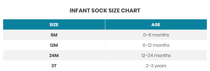 Size chart socks infants