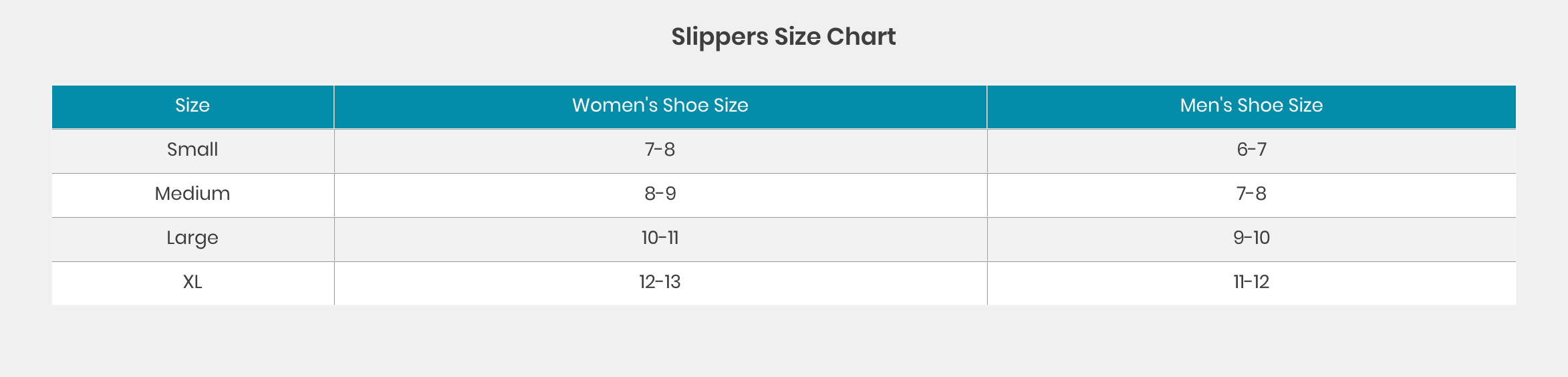 Size guide slippers